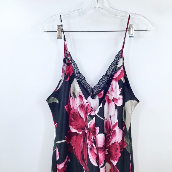 Women's XXL Elegant Lilac & London Floral Nightgown Chemise Slip Black Red Silky - Picture 6 of 10